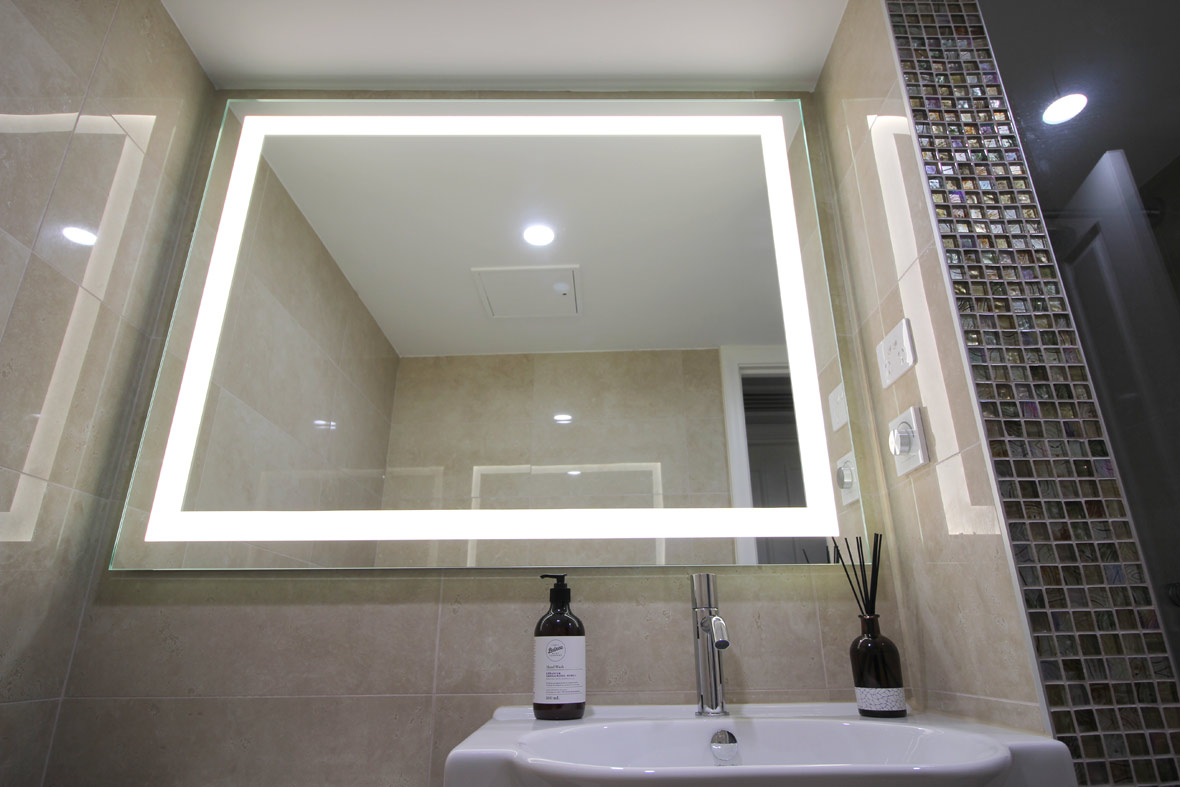 High quality LED mirror in a Sydney apartment bathroom