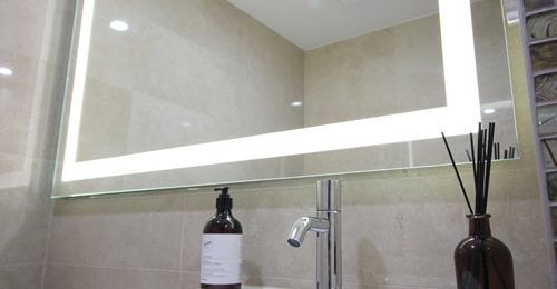 Big illuminated Mirror in a Small Bathroom Big illuminated Mirror in a Small Bathroom